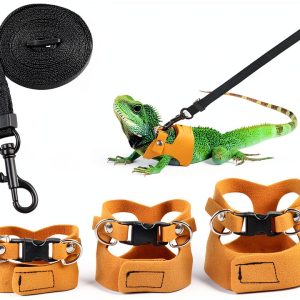 Maxqzin Bearded Dragon Leash Harness Set Leather Reptile Pet-0