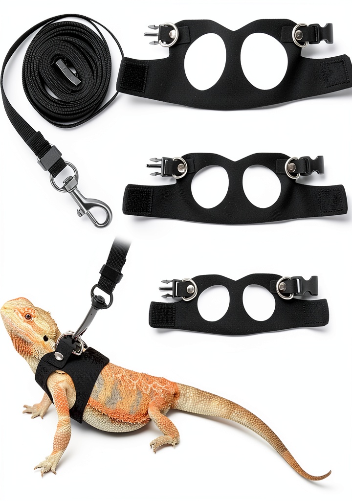 'Goktvai bearded dragon harness set displayed on a reptile'