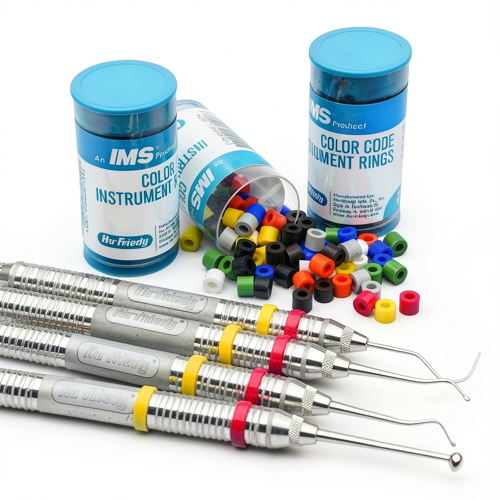 Hu-Friedy silicone rings on dental instruments in a cassette
