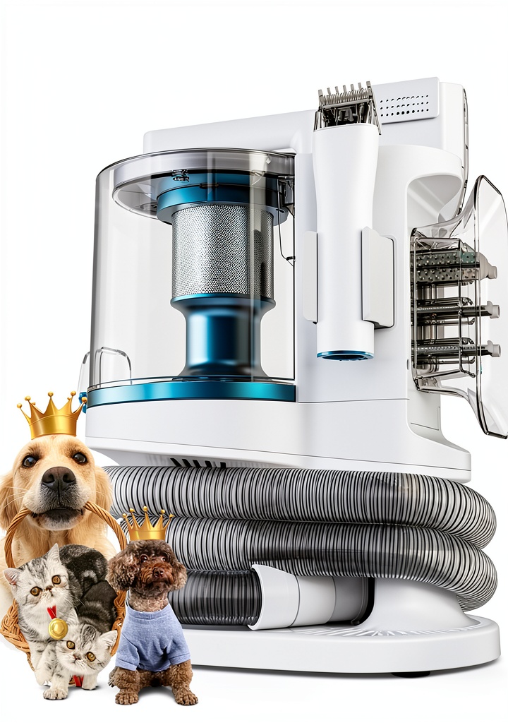 PROMOMO dog grooming vacuum in use on a golden retriever