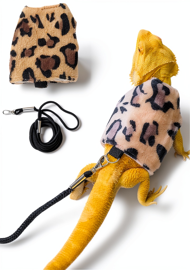 Bearded dragon wearing the harness shirt